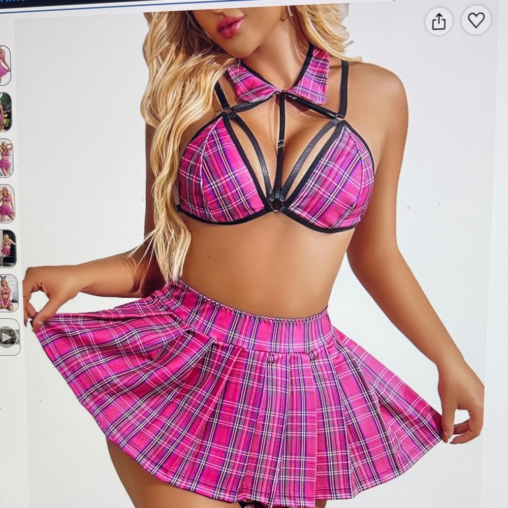 Pink Plaid Pleated Mini Skirt - Women
